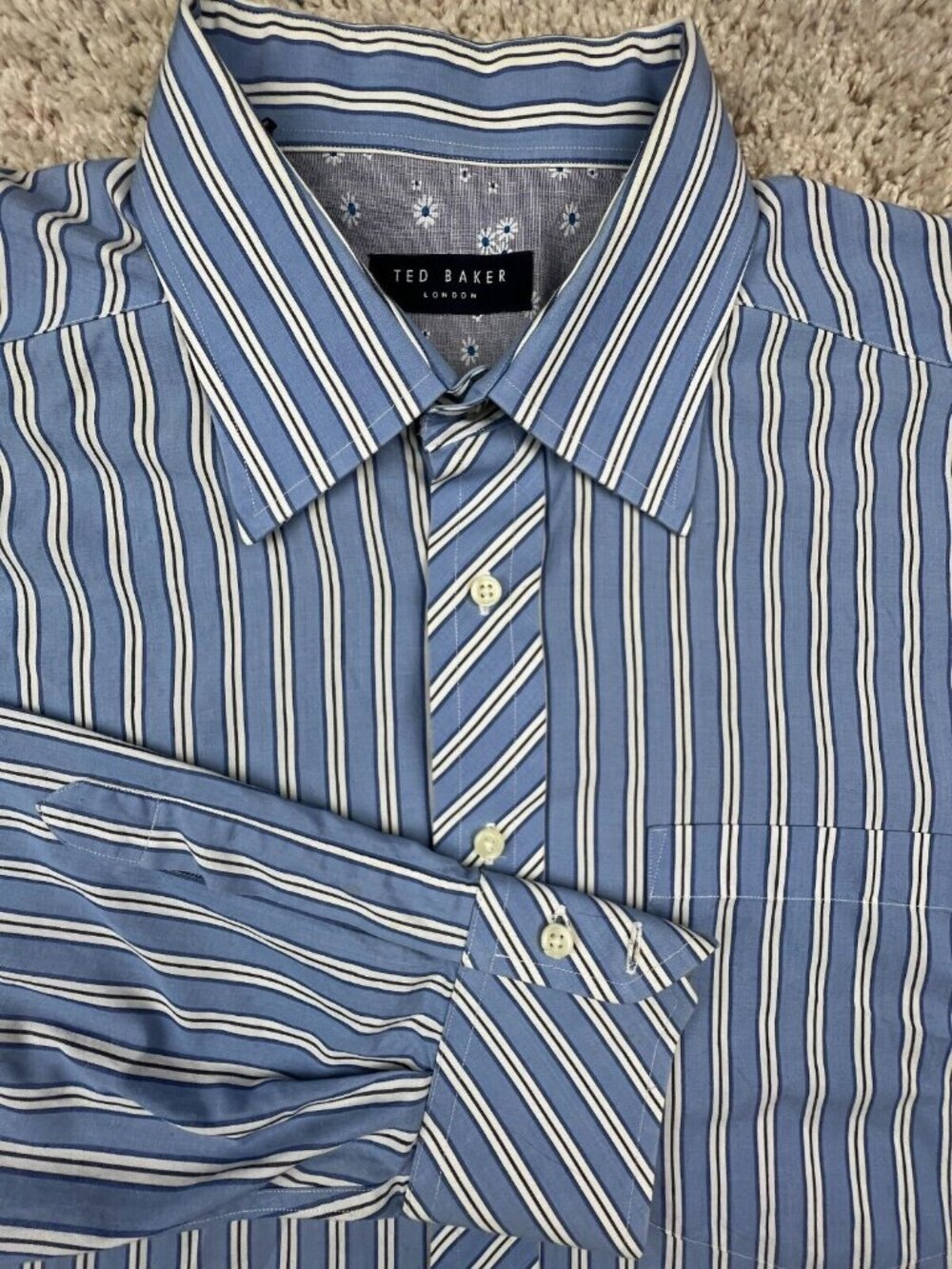 TED BAKER LONDON BLUE White Gray Striped LONG SLEEVE DRESS SHIRT 16.5 34/35